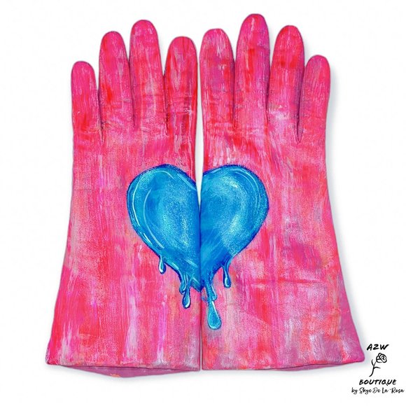 Pink Leather Gloves - Hand Painted - Up-cycled - One-of-a-Kind - Picture 1 of 3